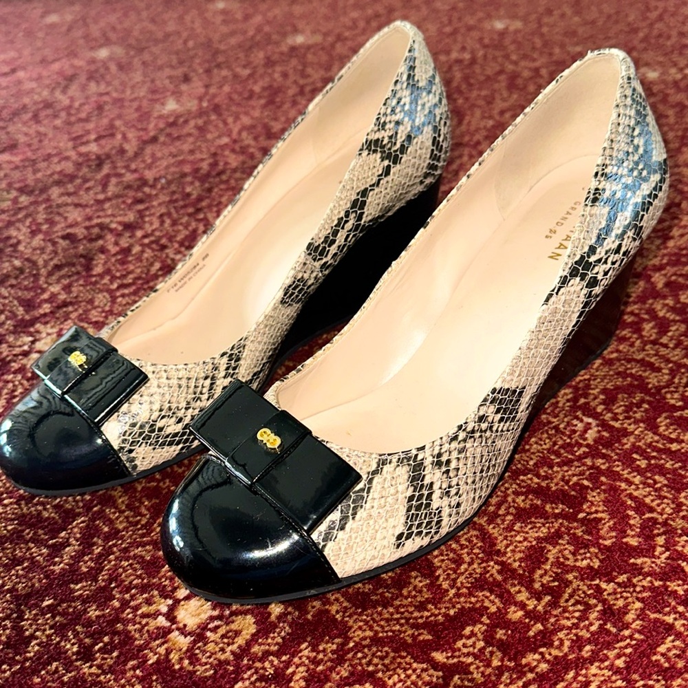 Cole Haan Wedge Heels Snakeskin Black and Beige